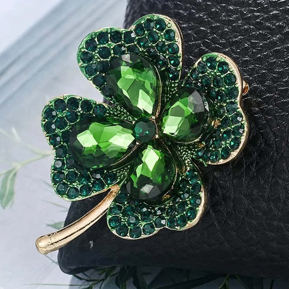 1Pcs Four Leaf Clover Brooch Vintage Green Crystal Pin Hat Bag Clothing Decorati - Picture 6 of 6